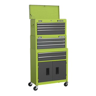 American PRO® Topchest, Mid-Box Tool Chest & Rollcab 9 Drawer Stack - Green