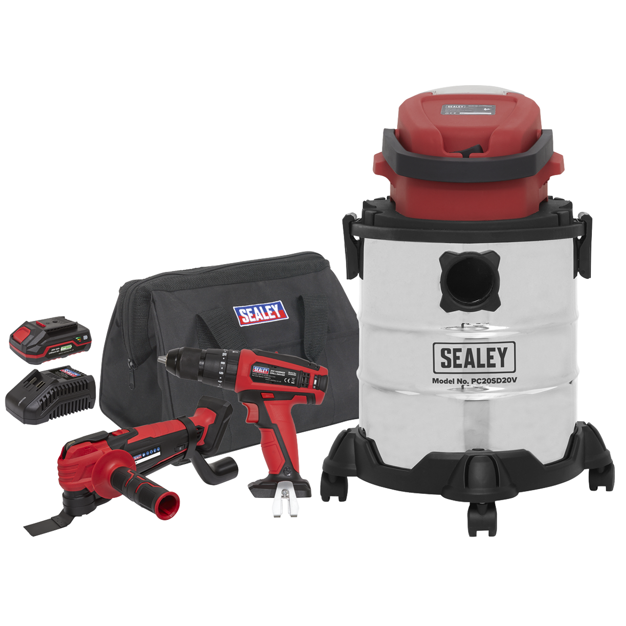 Sealey 3 x SV20 Series Cordless Power Tool Vac Kit 20V - 2 Batteries